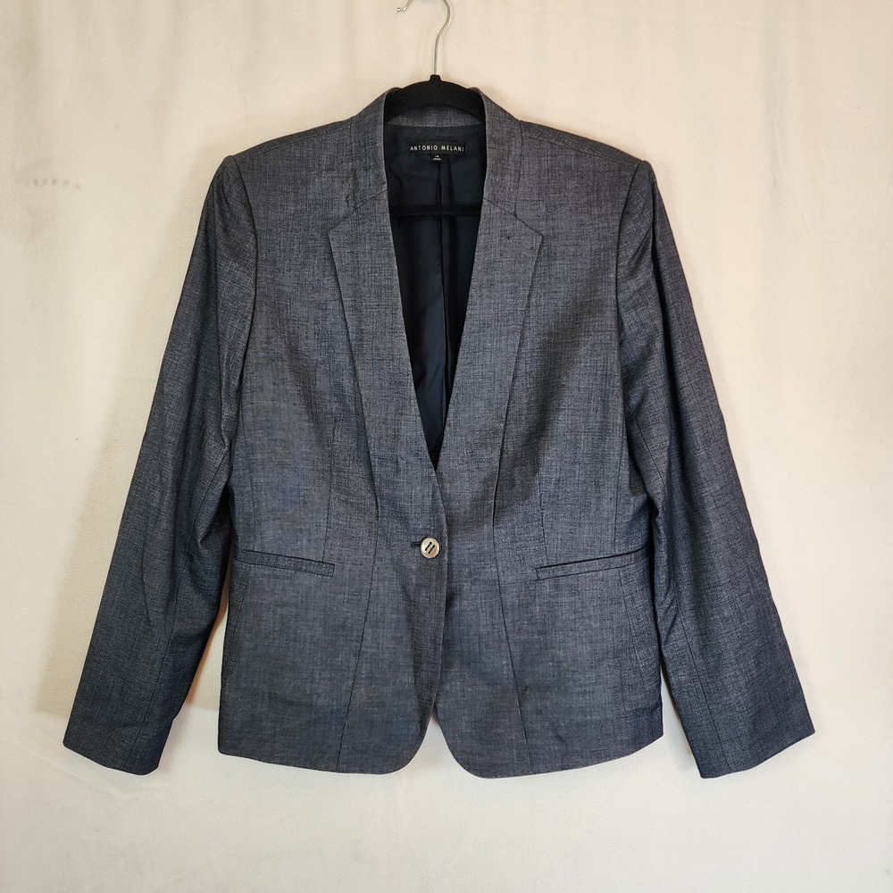 Antonio Melani Blazer Jacket Womens 14 Black Gray Single Button Business Career